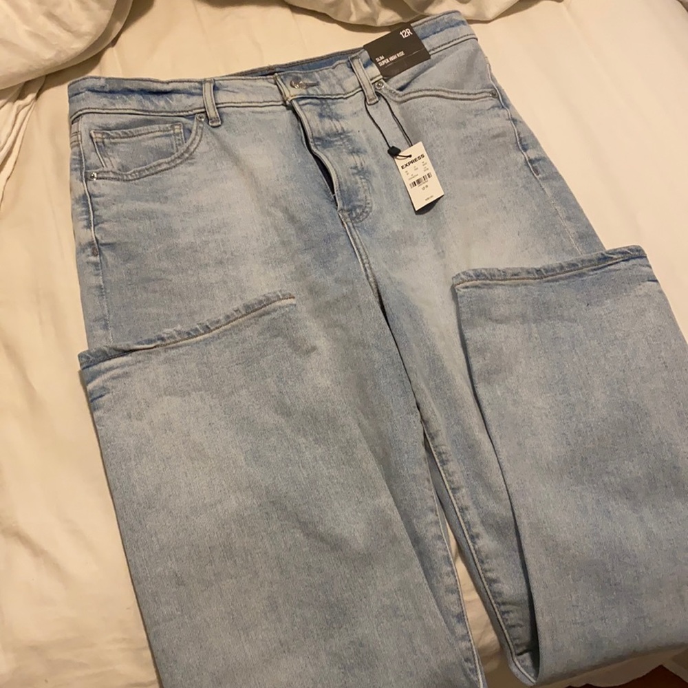 Express slim super high rise light wash jeans
